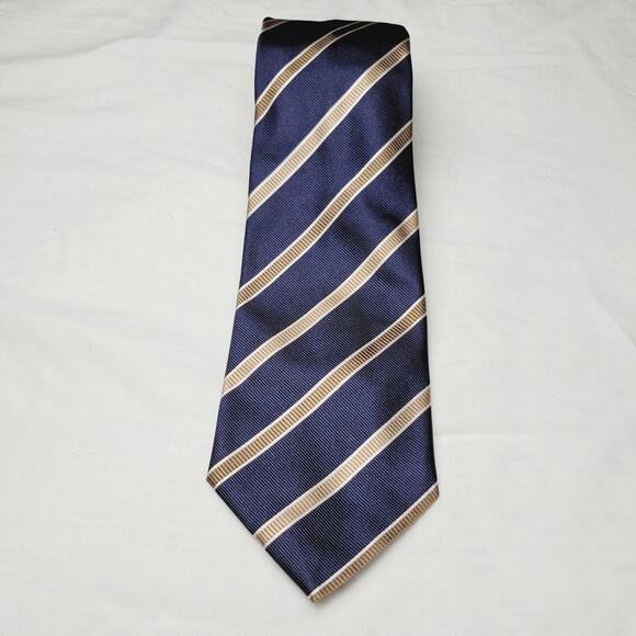 Andrews Ties Milano Silk Repp One Size Navy Blue Gold Striped Italy Ivy Prep - Picture 1 of 9